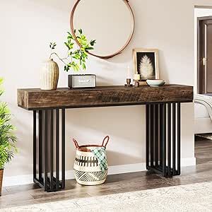 Tribesigns 55-Inch Console Table for Entryway, Industrial Hallway Table with Stylish Metal Frame, Sofa Foyer Table for Living Room, Entrance, Brown & Black. Entryway Industrial, Industrial Hallway Table, Metal Frame Sofa, Entrance Hall Tables, Industrial Hallway, Entrance Console Table, Entryway Table Modern, Table For Entryway, Entrance Console