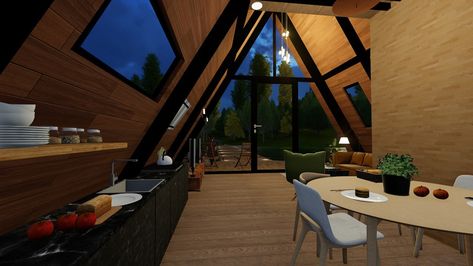 Triangle House Interior, 3008 Base Ideas, 3008 Base, Roblox Base, Ikea Apartment, Banana Cat, Bloxburg Build Ideas, Triangle House, Base Ideas