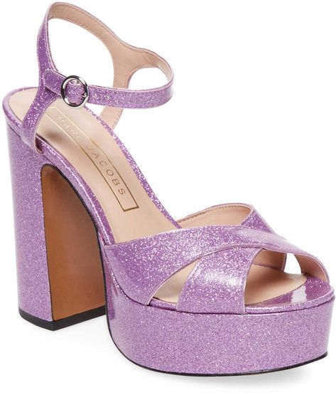 Pink Platform Sandals, Block Heel Platform Sandals, Pop Shoes, Marc Jacobs Shoes, Purple Heels, Ankle Strap Sandals Heels, Platform High Heel Shoes, Shoe Last, Purple Shoes