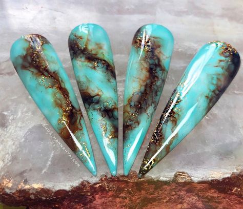 Ink Nails, Blue Marble Nails, Turquoise Marble, Brown Marble, Brown And Blue, Marble Nails, Brown Nails, Blue Marble, Turquoise Blue