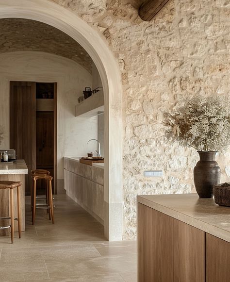 Spain Kitchen, Stone Accent Walls, Stone Interior, Paris Home, Stone Kitchen, Country Interior, Stone Walls, Level Homes, Shabby Chic Kitchen