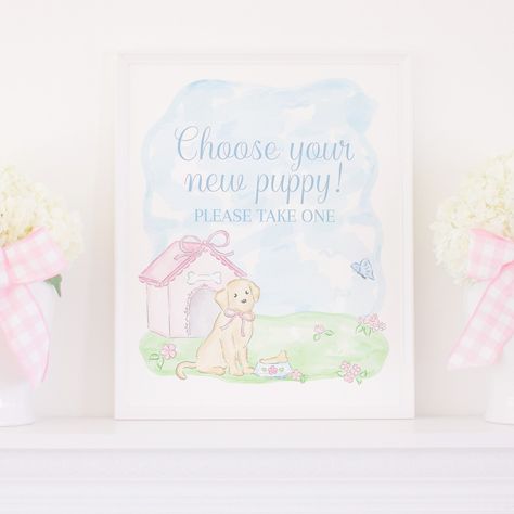 All posts • Instagram Adopt A Puppy Birthday Party, Puppy Dog Party, Puppy Party Favors, Watercolor Puppy, Puppy Pawty, Adopt A Puppy, Party Signage, Thema Party, Pink Puppy