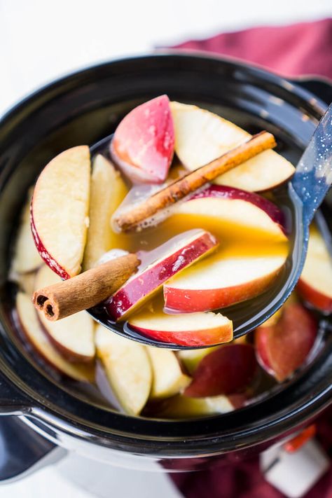 This Crock Pot Apple Cider will make entertaining a breeze this holiday season! Seasoned with cinnamon, apples, and ginger, this cider can simmer in the crock all night long! Keep the spiced rum on the side so guests have a boozy and non-alcoholic option! Crock Pot Apple Cider, Rum Apple Cider, Spiced Rum Drinks, Christmas Drinks Recipes, Cider Drinks, Fall Apple Recipes, Apple Cider Recipe, Cider Recipe, Fall Cooking