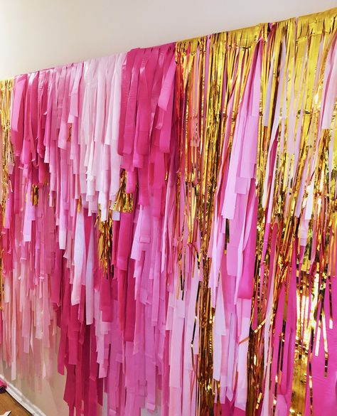 DIY Streamer Backdrop | Megan Picazo Events. I linked all of the supplies I used in the blog. Click the link to find the supplies! Gold Fringe Backdrop With Balloons, Tassle Backdrop Photo Booths, How To Do A Fringe Backdrop, Diy Streamer Backdrop Tutorials, Crepe Streamer Backdrop, Streamer Wall Backdrop Diy, Diy Garland Backdrop, Diy Streamer Wall, How To Make Backdrop For Party