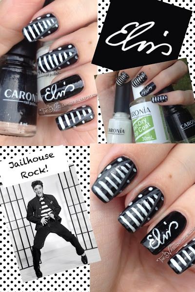 Sweet Post, Disney Christmas Nails, Las Vegas Nails, Rock Nails, Black And White Nail Art, Elvis Art, 31 Day Challenge, Jailhouse Rock, Simple Gel Nails