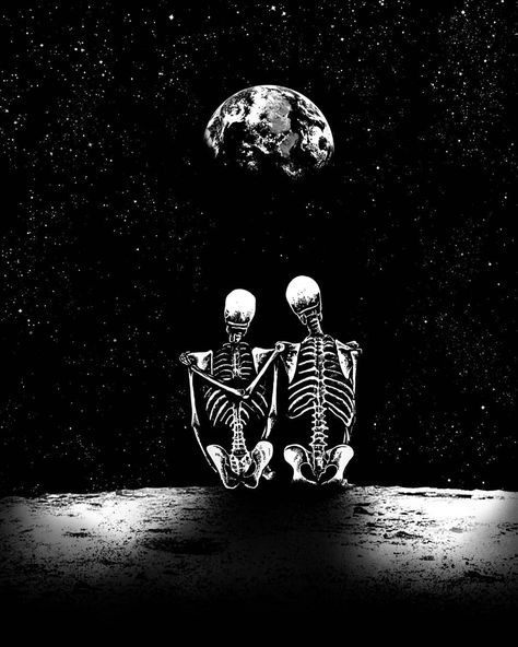 Junaid Mortimer shared a photo on Instagram: “"Lunar Souls" . . . #darkart #skeletons #skeletonlove #lineart #pendrawing #inksketches #inkart…” • See 247 photos and videos on their profile. Romantic Skeletons, Skull Aesthetic, Skeleton Artwork, Souls Art, Moon Earth, Skeleton Love, Skeleton Illustration, Skeleton Art, Skull Wallpaper