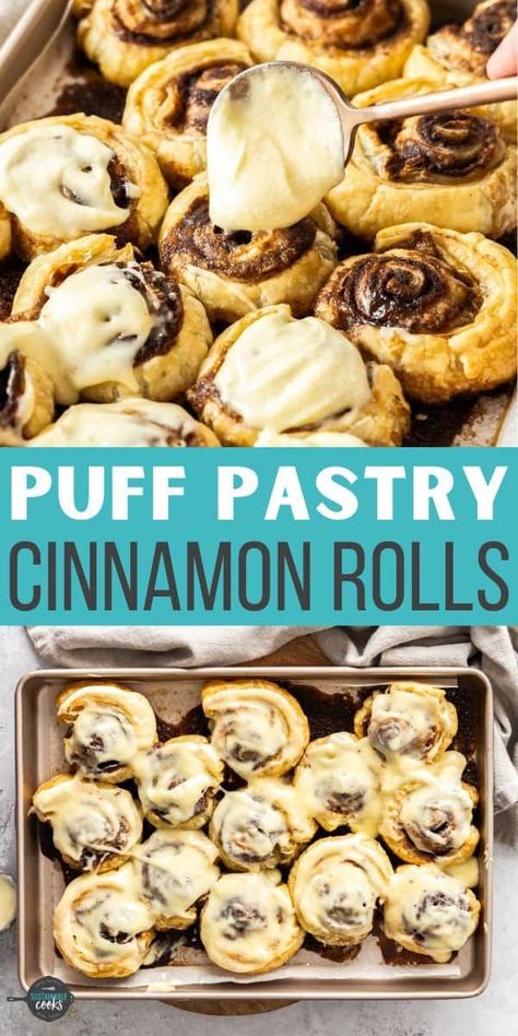 Make perfect Puff Pastry Cinnamon Rolls in a flash! These ooey gooey cinnamon rolls use convenient storebought puff pastry and are perfect for a make-ahead breakfast treat. Ooey Gooey Cinnamon Rolls, Puff Pastry Cinnamon Rolls, Pastry Cinnamon Rolls, Puff Pastry Cinnamon, Easy Delicious Breakfast, Gooey Cinnamon Rolls, Mini Cinnamon Rolls, Fluffy Puff, Gluten Free Puff Pastry