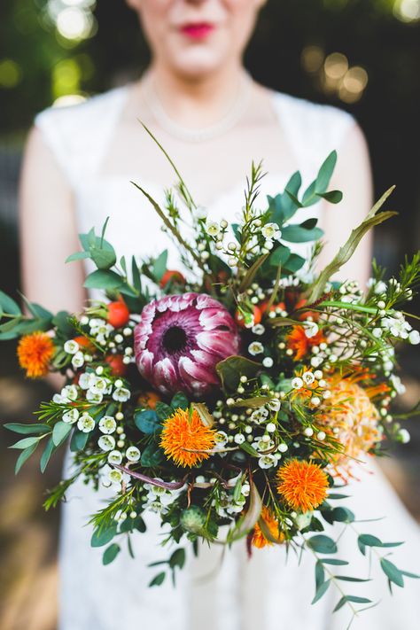 Trending Bridal Bouquets, Ferns Wedding, Autumnal Bouquet, Fall Flower Wedding Bouquets, Wedding Wildflowers, Purple Autumn, Orange Wedding Bouquet, Protea Wedding, Wildflowers Wedding