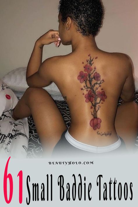 "Small Baddie Tattoos" Celebrities love to show off their tattoos, and it's the perfect inspiration. Explore beautyholo board "Small Tattoos" on Pinterest to discover your next favorite small baddie tattoo, See more ideas check out here: #baddietattoos #tattooed #tattoos Tattoos Black Women Ideas, Baddie Spine Tattoo Ideas, Pretty Tattoos Black Women, Tattoo For Black Women, Cute Back Tattoos For Women, Black Women With Tattoos, Back Tats Women, Womans Tattoo Ideas, Tattoo On Black Women