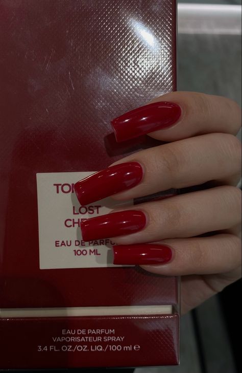 Curved Red Nails, Long Square Nails Ideas, Red Square Acrylic Nails, Square Red Nails, Red Nails Square, Long Red Nails, Long Square Nails, Red Acrylic Nails, Square Nail Designs