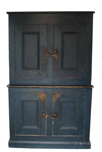 NE 19thC * mycountrytreasures.com Pie Cabinet, Indigo Blue Paint, Blue Cupboard, Four Panel Door, Stepback Cupboard, Primitive Cupboards, Country Cupboard, Primitive House, Country Treasures