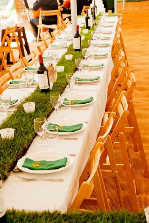 Wedding Table Runner Ideas, Cricket Wedding, Cricket Party, Humanist Wedding, Table Runner Ideas, Grass Centerpiece, Foodie Wedding, Violet Wedding, Wedding Table Names