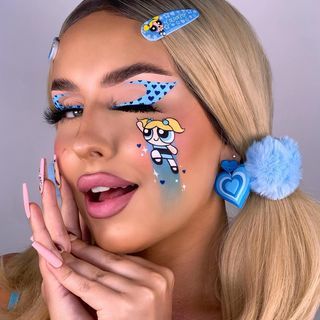 Bubble Costume, Power Puff Girls Bubbles, Powerpuff Girls Fanart, Makeup Inspired, Prettiest Girl, Puff Girl, Eye Makeup Art, Brow Makeup, Halloween Looks