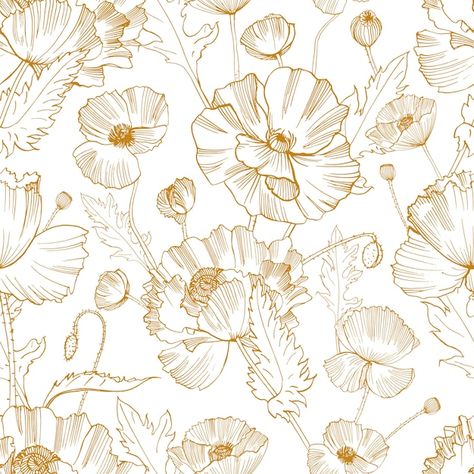 Botanical seamless pattern with gorgeous... | Premium Vector #Freepik #vector #textile-design #beautiful-pattern #fabric-design #print-pattern Wallpaper Bright, Floral Mural, Poppy Wallpaper, Washable Wallpaper, Gold Orchid, Classic Wallpaper, Golden Thread, Wall Art Nature, Temporary Wallpaper