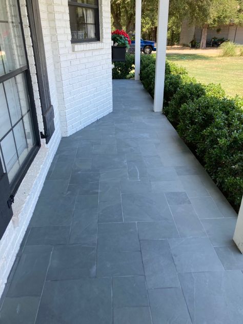 Montauk Blue Slate Tile, Front Porch Slate Tile, Slate Over Concrete Porch, Slate Porch Floor, Outdoor Slate Tile, Front Door Tiles Entrance Outside, Slate Tile Front Porch, Blue Slate Patio, Tiled Back Porch