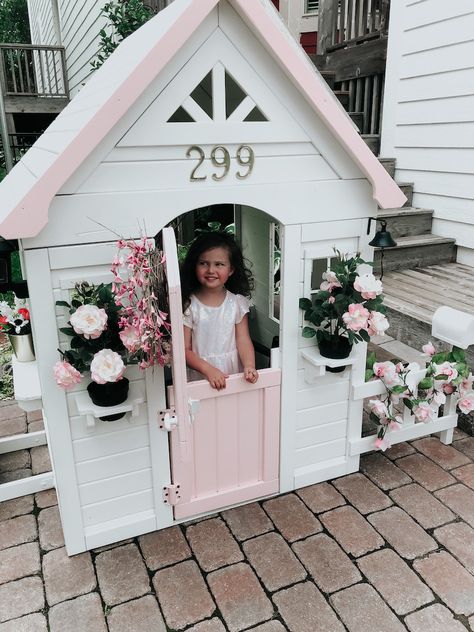 Wendy Correen Smith: 299 Mermaid Lane Wooden Playhouse Makeover, Painted Playhouse, Strawberry Cottage, Playhouse Makeover, Yard Oasis, Victorian Homes Exterior, Kids Rooms Inspo, Diy Playhouse, Backyard Playhouse