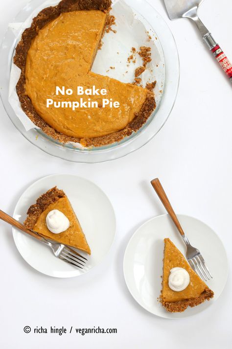 No Bake Vegan Pumpkin Pie | Vegan Richa Gingerbread Pie, Pumpkin Pie Vegan, Gingerbread Crust, Pumpkin Vegan, Vegan Thanksgiving Dessert, Bake Pumpkin, Gluten Free Gingerbread, Vegan Holiday Recipes, Vegan Richa