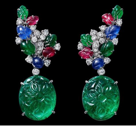 Cartier Tutti Frutti Earring Party, New Fashion Earrings, Ruby And Diamond Necklace, Fine Jewelery, Diamond Jewelry Designs, Flower Leaf, Gold Earrings Designs, Art Deco Earrings, Tutti Frutti