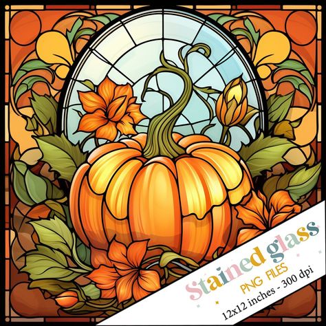 Stained Glass Square, Glass Png, Autumn Design, Halloween Sublimation, Faux Stained Glass, Fall Design, Stained Glass Art, Art Work, Art Images