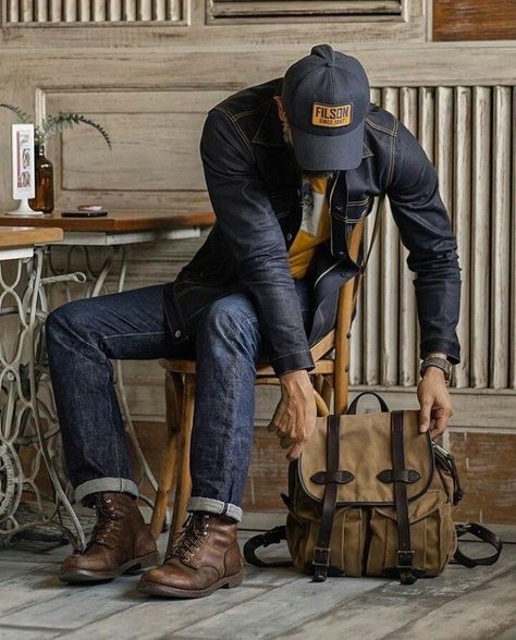 Outdoorsmen Style, Red Wing Style, Mens Outdoor Fashion, Denim Outfit Men, Mens Rugged, Men's Denim Style, Stylish Men Casual, Mens Fashion Rugged, Mens Casual Dress Outfits