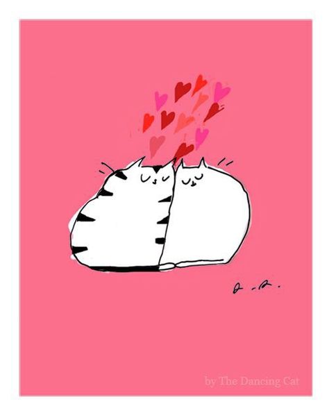 Hug Drawing, Happy Illustrations, Valentine Cats, Valentine Cat, Different Drawing Styles, Valentines Watercolor, Valentine Art, Calligraphy Cards, Heart Cat