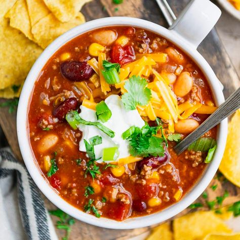 Easy Taco Soup (Stovetop or Crock Pot) - The Seasoned Mom Taco Chili Recipe, Soup Stovetop, Easy Taco Soup Recipe, Chili Recipe Stovetop, Crock Pot Vegetables, Taco Soup Recipe Easy, Taco Chili, Easy Taco Soup, Chicken Noodle Soup Easy