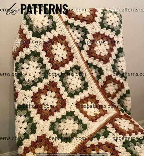 granny squares crochet pattern Winter Granny Square Blanket, Beige Granny Square Blanket, Green And Beige Crochet Blanket, Fall Granny Square Blanket, Beige Crochet Blanket, Granny Square Color Combinations, Brown Granny Square, Green Crochet Blanket, Granny Squares Crochet Pattern