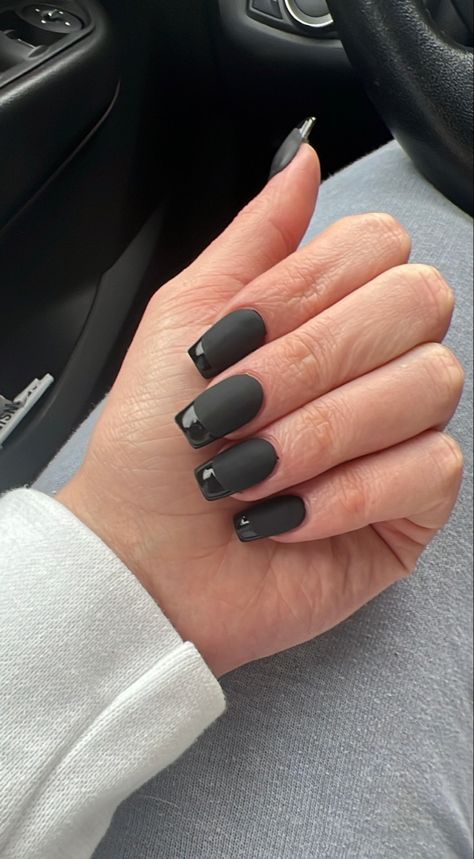 Black Matte Acrylic French Tip nails Shiny French Tip, Summer Nails 2022, Short Summer Nails, Summer Nails Almond, Nyc Nails, Summer Nails Beach, Cute Short Nails, Nails Summer Nails, Matte Black Nails