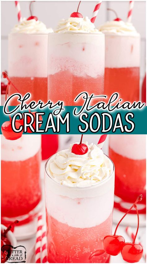 Simple Drinks, Italian Cream Soda, Cherry Drink, 2 Ingredient Recipes, Iced Drinks Recipes, Cherry Syrup, Italian Cream, Homemade Soda, Drink Recipes Nonalcoholic