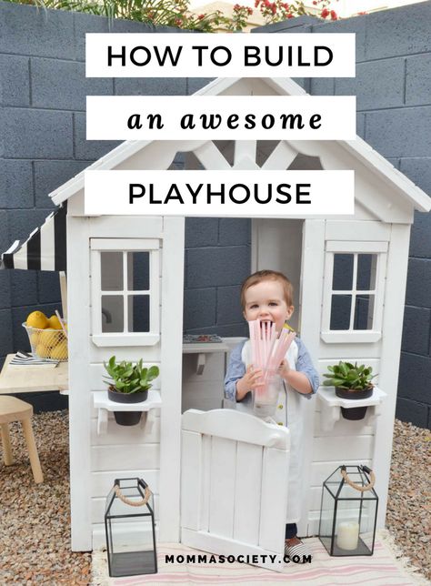 Outdoor Playhouse DIY Renovation | Painted Wooden Playhouse Outdoor Playhouse Ideas, Playhouse Diy, Outside Playhouse, Kids Playhouse Outdoors, Wood Playhouse, Outdoor Playhouse, Playhouse Plans, Indoor Playhouse, Diy Playhouse