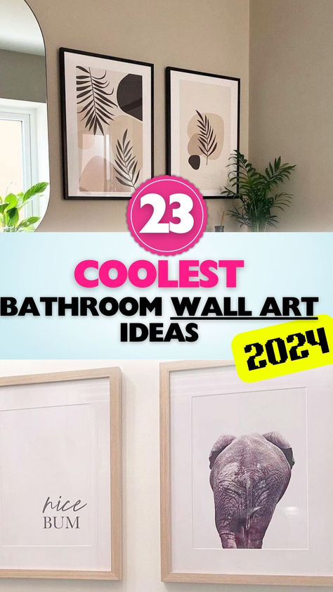 Transform your bathroom with stunning wall art. Check out these coolest ideas for 2024! Shower Wall Art, Artwork For Bathroom Walls, Small Toilet Room Artwork, Bathroom Large Wall Decor, Toilet Room Art Ideas, Bathroom Photo Decor, Frames On Bathroom Wall, Bathroom Wall Art Ideas Farmhouse, Bathroom With Artwork