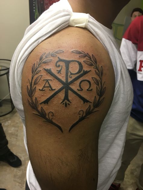 Alpha omega chi rho Chi Ro Tattoo, Chi Rho Tattoo, Omega Tattoo, Chi Ro, Simple Tattoo With Meaning, Christus Tattoo, Shield Tattoo, Catholic Tattoos, Celtic Cross Tattoos