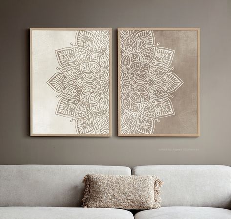 Taupe Walls, Mandala Wall Decor, Living Wall Art, Wall Art Set Of 2, Boho Room Decor, Mandala Wall, Mandala Wall Art, Art Set Of 2, Tableau Art