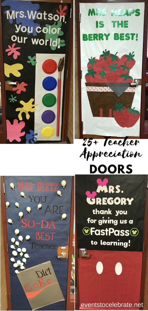 Teacher Appreciation Door Decoration Ideas - eventstocelebrate.net Easy Teacher Appreciation Door Ideas, Art Teacher Appreciation Door, Principal Door Decorations, Teacher Appreciation Week Poster, Pbis Incentives, Teacher Appreciation Week Door, Birthday Door Decorations, Teacher Appreciation Door, Teacher Appreciation Door Decorations