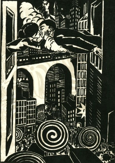 regardintemporel: “ Frans Masereel - The Kiss, 1924 ” German Expressionism, Relief Printing, Woodcuts Prints, Relief Print, The Kiss, Avignon, Linocut Prints, Art Movement, Graphic Artist