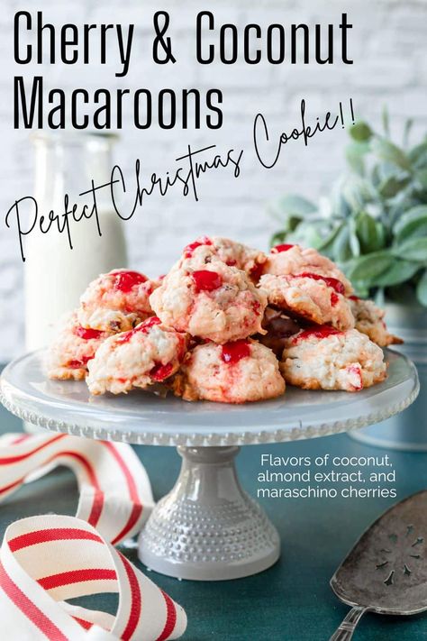 A little bite sized Cherry Macaroon that is full of coconut, pecans, maraschino cherries and almond extract flavor. Great cookies anytime of the year, but are truly a classic cook for Christmas and Easter. Coconut Macaroons With Cherry, Coconut Cherry Cookies, Xmas Cookie Recipes, Macaroons Christmas, Maraschino Cherries Recipes, Macaroons Cookies, Xmas Cookies Recipes, Pecan Snowball Cookies, Sundae Toppings