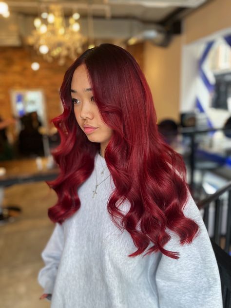 REDRUM.👠 ⚡️ Gorgeous @megantrong and her fresh, rich, deep red hair, coloured with @redken #shadeseqbonderinside 6RR, 6C and 5V. For root shadow I used 1B and 3N. ⚡️Treated with @redken Acidic Bonding Concentrate and @ful_london Intense Moisture Hair Mask. ⚡️Styled with @cloudninehair The Contour Iron, at @livetruelondon #redhair #redken #redkenobsessed #redkenshadeseq #cloudninehair #livetruelondon #fullondon #redhead #redhairdontcare #redhead #redkenshades #redkenrecipe #redkenshadese Level 9 Red Hair, Shadow Root With Red Hair, Red With Shadow Root, Shadow Root Red Hair, Shadow Root Red, Red Hair Shadow Root, Red Hair With Shadow Root, Intense Red Hair Color, Intense Red Hair