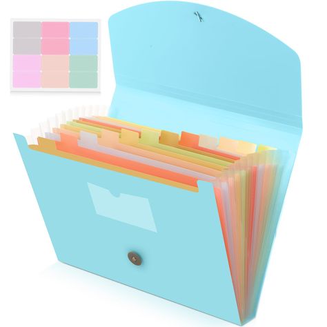 PRICES MAY VARY. Large Capacity and Expandable: the expanding file folder is about 12.6 x 10.43 x 1.38 inches/ 32 x 26.5 x 3.5 cm, with 13 pockets, allowing you to store many documents; The expandable feature ensures that you can always add more documents to the folder without having to worry about running out of space, help to classify and find your files effectively Serviceable and Waterproof Material: the expandable filing folders are made of quality PP materials that are sturdy, waterproof, Plastic File Folder, Expanding File Folder, Document Organizer, File Organizer, File Organiser, Documents Organization, File Folder, Letter Size, Light Blue