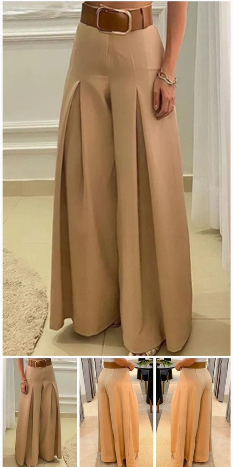 Casual Solid Patchwork Regular High Waist Wide Leg Solid Color Trousers (Without Belt)