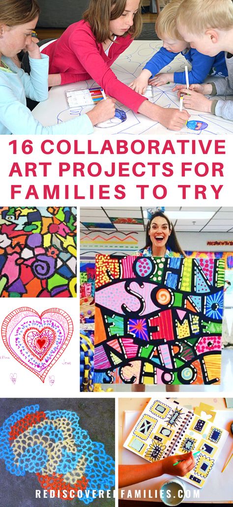 Fun Class Art Projects, Collaborative Poster Project, Family Night Art Projects, Group Collaboration Art, Collaborative Art For Preschoolers, Collaborative Preschool Art Projects, Collaborative Family Art Projects, Easy Art Projects For Special Needs, Diy Group Art Project