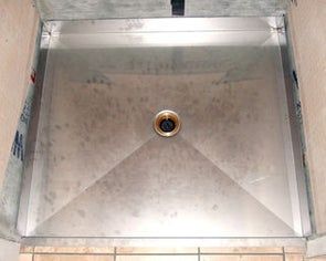 Stainless Steel Sheet Metal Shower Stall: 7 Steps (with Pictures) Sheet Metal Shower Walls, Metal Shower Walls, Stainless Steel Sheet Metal, Earth Bag Homes, Earth Bag, Fiberglass Shower, Stainless Steel Sheet, Shower Drains, Fiber Cement