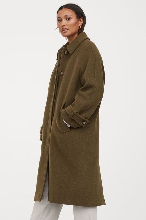 H&M Wool-Blend Coat Coat Women Outfit, Army Green Coat, Shearling Boots, Women Outfit, Winter Trends, Green Coat, Dark Khaki, Wool Blend Coat, Shearling Coat