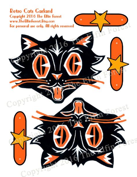 Retro vintage Halloween black cat garland decoration instant | Etsy Cat Garland, Paper Halloween Decorations, Vintage Halloween Printables, Vintage Halloween Art, Vintage Halloween Images, Garland Decoration, Vintage Halloween Decorations, Ideas Hogar, Halloween Banner