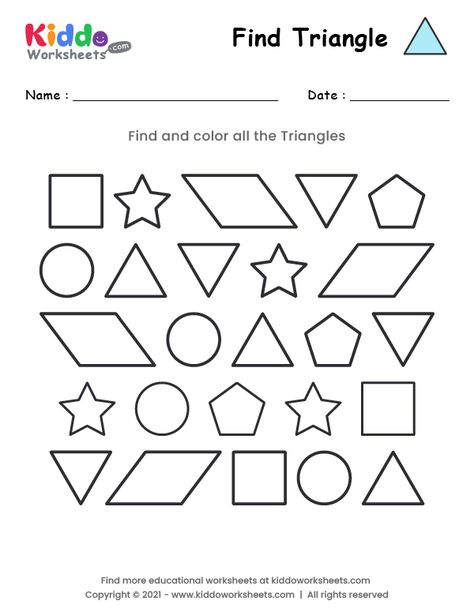 Find The Triangles Worksheet, Triangle Shape Worksheets For Preschool, Triangle Worksheet, Shape Worksheets For Preschool, Geometry Shape, Math Patterns, Shapes Worksheets, 2d Shapes, Pre K Activities