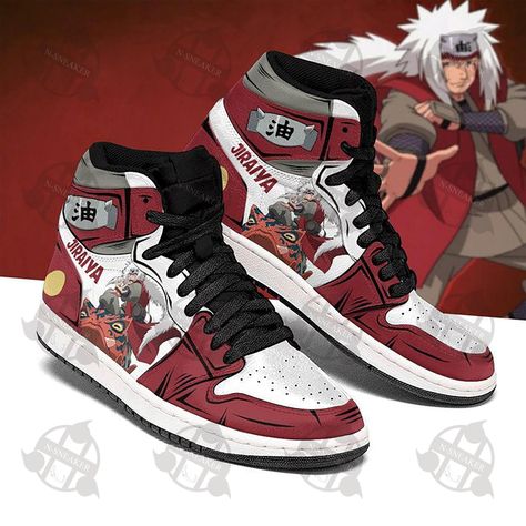 Naruto And Jiraiya, Naruto Jiraiya, Anime Sneakers, Costume Boots, Mode Costume, Basket Style, Anime Shoes, Personalized Shoes, Jordan 1s