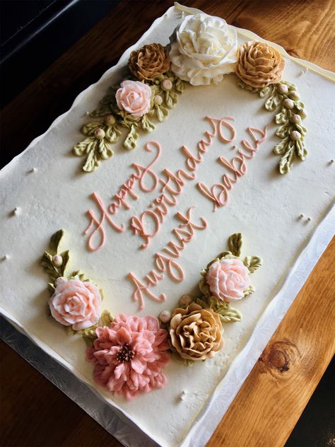 Rectangle Bridal Shower Cake, Simple Cake Designs Rectangle, Simple Wedding Cake Sheet Cake, Sheet Cake Floral Design, Half Sheet Cake With Flowers, Bridal Sheet Cake, Rustic Wedding Sheet Cake Ideas, 90 Birthday Sheet Cake, Sheet Cakes Decorated With Flowers