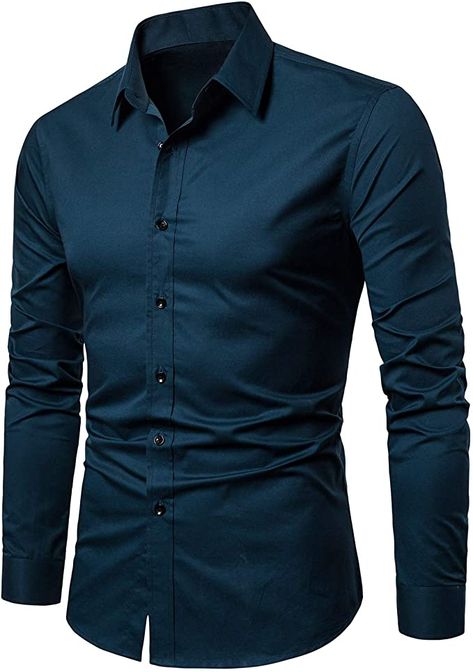 LOCALMODE Men's Slim Fit Cotton Easy Care Business Shirt Casual Solid Long Sleeve Button Down Dress Shirts (X-Small, Acid Blue) at Amazon Men’s Clothing store Man Dress Design, Long Sleeve Button Down Dress, Button Shirts Men, Shirts For Men Designer, Slim Fit Mens Shirts, Business Shirt, Business Casual Shirts, Blue Long Sleeve Shirt, Slim Fit Dress Shirts