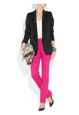 Dark Pink Pants Outfit Work, Bright Pink Pants Outfit Work, Pink Pants Outfit Work, Black And Gold Outfit, Pink Pants Outfit, Hot Pink Outfit, Hot Pink Pants, Pants Outfit Work, Black Blazer Outfit