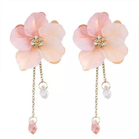 Acrylic frosted petals with gold diamante centres and detachable chain drop Hot Pink Flowers, Floral Theme, Long Pendant, Crystal Drop Earrings, Crystal Flower, Large Earrings, Floral Earrings, Elegant Earrings, Hook Earrings