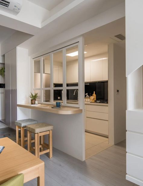 Semi Open Kitchen Design, Kitchen Separation, Serving Hatch, Semi Open Kitchen, Villa Hills, Folding Kitchen, Japan Kitchen, Balcony Kitchen, Closed Kitchen